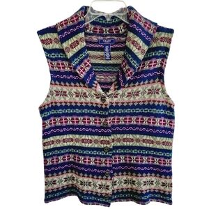 Chaps Sweater Vest Large Cardigan Multi-Colored Southwestern Large Cottagecore